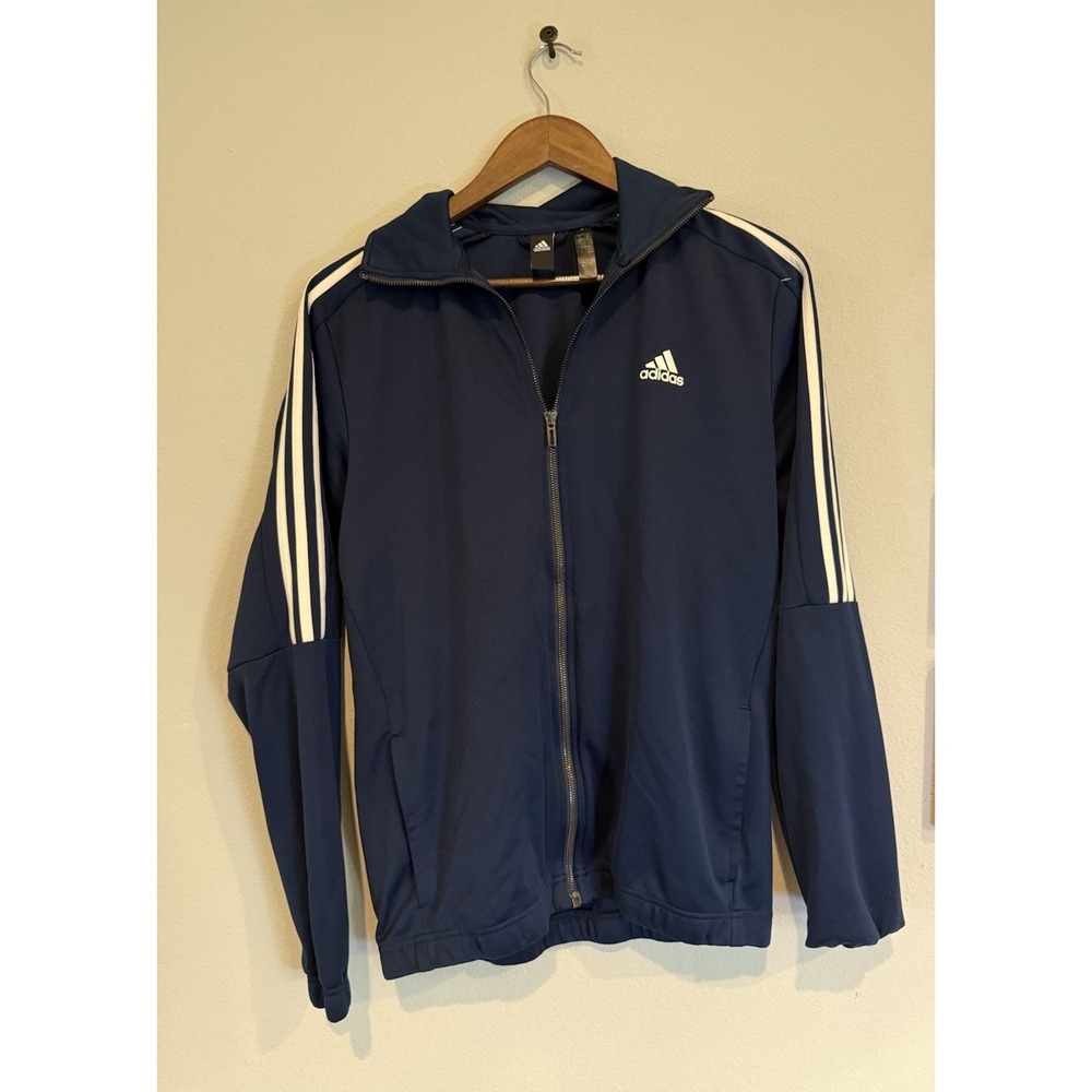 Adidas Men's Track Jacket Medium Navy Blue Full Zip 3-Stripes Athletic Jacket
